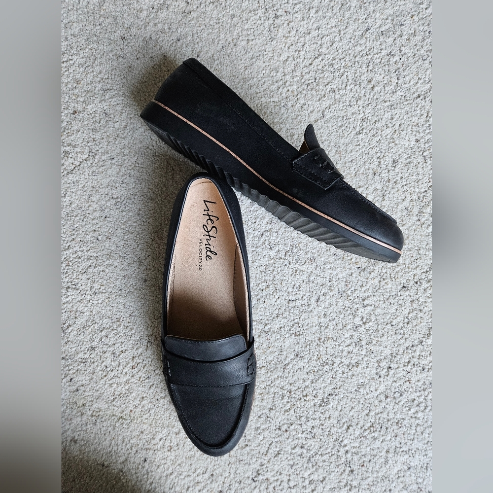 Life Stride Black Sleek Loafer Women's Flat Shoe